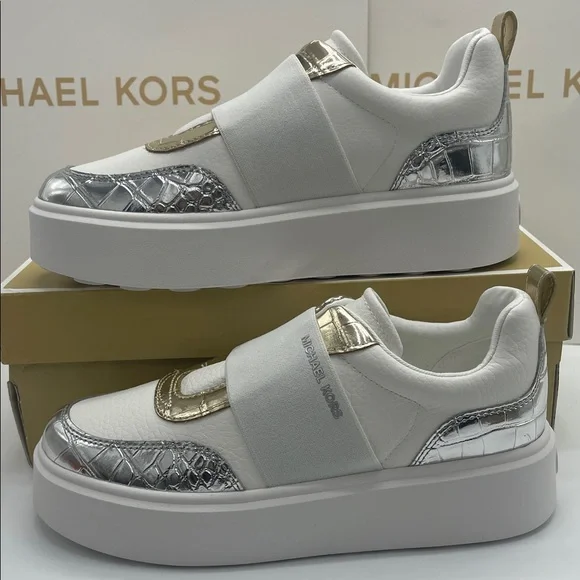 MICHAEL KORS Romey Mixed Media Slip-On Faux Tambled Platform Sneaker
Silver
New - Picture 1 of 16